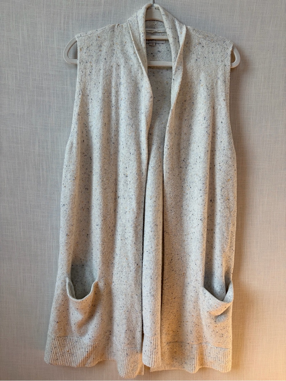 LOFT Speckled Cream Sleeveless Open-Front Cardigan Vest